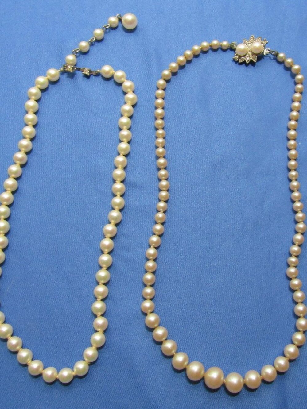 2 strands vintage glass pearls creamy 16" & 14" EUC